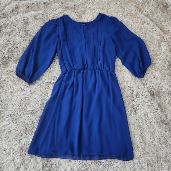Sweet Storm Half Sleeve Keyhole Back Knee Length Dress Cobalt Blue Size Medium - Picture 2 of 11